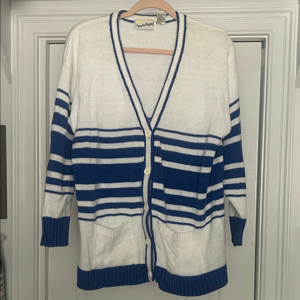 Diane Von Furstenberg Blue and White Striped Cardigan